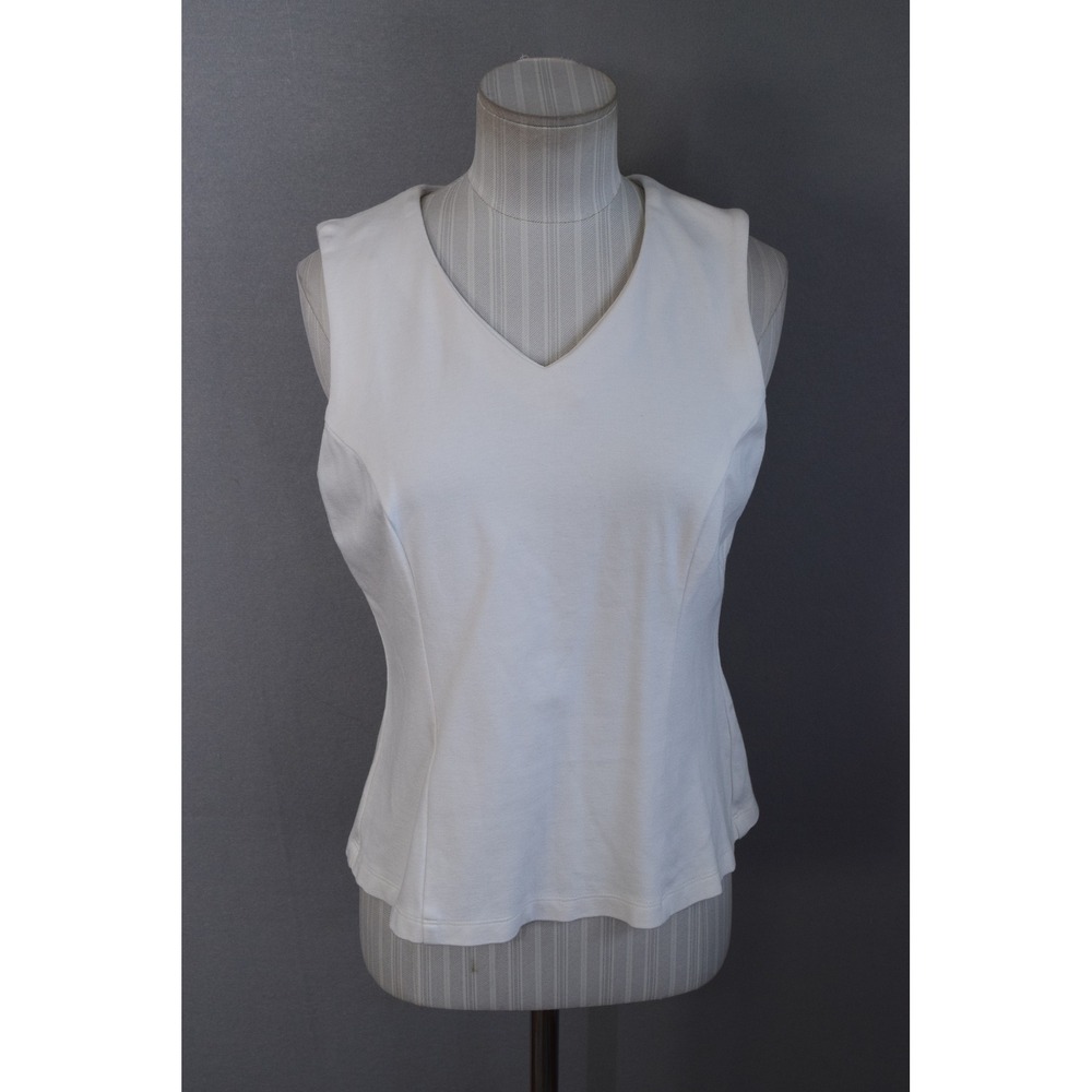 Nora Gardner Top 6 White Sleeveless V-Neck Ponte Shell Women Professional Office